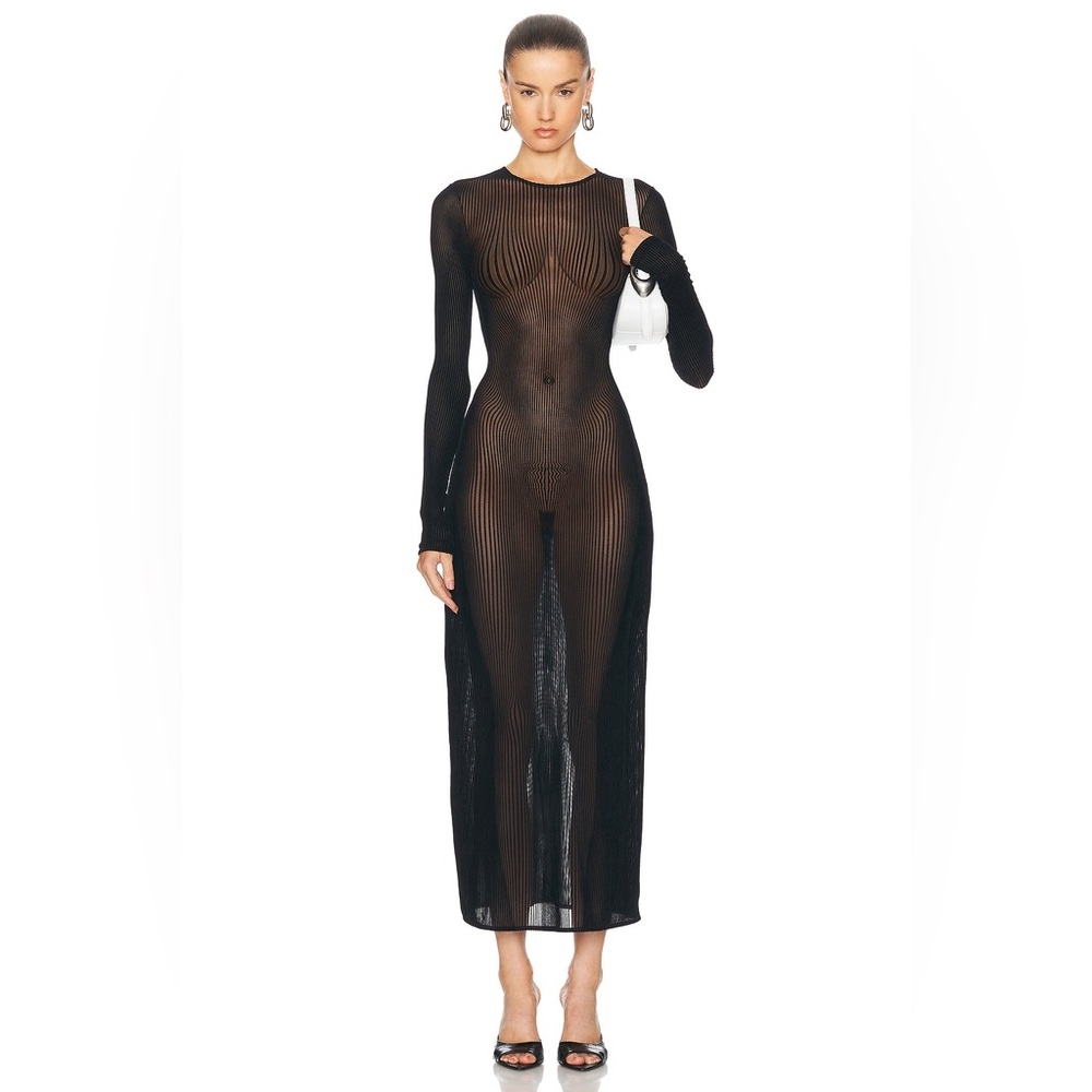 Jean Paul Gaultier The Morphing Pinstripe Flocked Sheer Mesh Dress Sz XS NWT